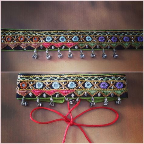 Ethnic, colorful, kutchi hand embroidered, choker necklace with oxidised beads. Embroidered Choker, Jewellery Handmade, Beaded Jewelry Diy, Jewelry Diy, Embroidered Friendship Bracelet, Hand Embroidered, Choker, Beaded Jewelry, Choker Necklace