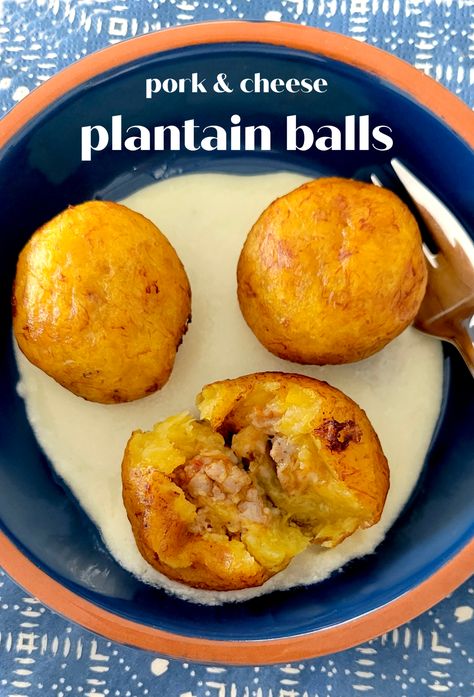 Plantain Recipes Sweet, Plantain Balls, Stuffed Beef, Plantain Recipes, Beef And Pork, Trini Food, Puerto Rico Food, Ripe Plantain, Boricua Recipes