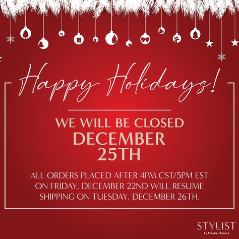 We wish everyone warm and happy Holidays! ⛄⁠ ⁠ Stylist will be closed Monday, December 25th for the 🦌Christmas Holiday ⁠ ⁠ All orders placed after 4pm CST / 5pm EST on Friday, December 22nd will begin to ship on Tuesday, December 26th⁠ December 26th, December 22, December 25, The Christmas, Happy Holidays, Christmas Holidays, Holidays, Christmas, Beauty