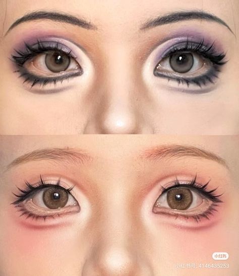 Gyaru Makeup Eyes, Subtle Gyaru Makeup, Gyaru Makeup Tutorial Eyes, Japanese Doll Eye Makeup, Gyaru Without Lashes, Gyaru Makeup Tutorial Without Lashes, How To Do Gyaru Eyeliner, Big Eyes Makeup, Anime Cosplay Makeup