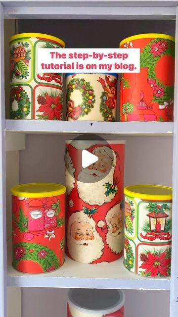 Vintage Home & Thrifted Decor on Instagram: "I love vintage Christmas tins so much that I decided to make more of them by upcycling peanut and oatmeal containers into cute tins! I collect vintage wrapping paper which you can buy secondhand and wrap the tins with that. You can also buy new retro wrapping paper at TJ Maxx if you don’t have any vintage wrapping paper on hand. I use the tins as decoration but they’re also great for giving away Christmas cookies and other baked goods over the holidays. The how to tutorial is on my blog Emily Retro. Have you made your own Christmas tins before? 
.
#christmastins #upcycleproject #christmascraft #holidaydiy #diychristmasdecor" Oatmeal Container, Thrifted Decor, Vintage Wrapping Paper, New Retro, Upcycle Projects, Love Vintage, Holiday Diy, Vintage Home, Baked Goods