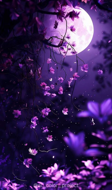 Purple Sakura Wallpaper, Aesthetic Purple Moon Wallpaper, Purple Pretty Wallpaper, Purple Night Sky Aesthetic, Phone Backgrounds Purple, Beautiful Wallpaper For Phone Pretty, Purple Night Aesthetic, Purple Moon Aesthetic, Dark Disney Art