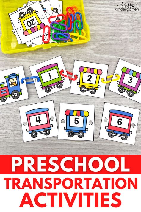 If you're planning a transportation unit for preschool, be sure to check out this post! Your students will love these transportation activities that also incorporate math and literacy practice. Click here to take a closer look at these preschool transportation activities! Transportation Cognitive Activities For Preschool, Preschool Transportation Literacy, Train Learning Activities, Things That Go Preschool Theme, Transportation Theme Preschool Literacy, Things That Go Activities, Transportation Study Creative Curriculum, Transportation Projects For Preschool, Transportation Activities For Prek