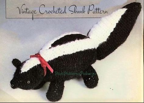 PDF Vintage Crochet Pattern Skunk Instant Digital Download Crochet Woodland, Crocheted Fox Pattern, Crochet Animal Hats, Knitted Toys Free Patterns, Fox Pattern, Vintage Crochet Pattern, Cuddly Animals, Animal Hats, Crochet Beanie Pattern