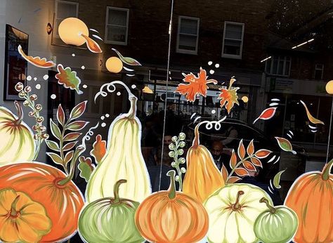 Fall Window Marker Art, Thanksgiving Window Art, Window Mural Painting, Thanksgiving Window Display, Autumn Window Art, Autumn Window Painting, Thanksgiving Window Painting, Fall Window Painting Ideas, Fall Window Art