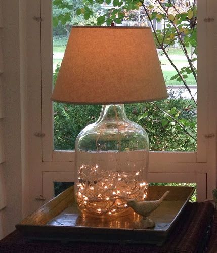 Just*Grand: Grand Demi-John/Carboy Lamp Demijohn Ideas, Fillable Lamp, Auction Ideas, Savvy Southern Style, Bottle Lamp, Diy Lamp, Mason Jar Lamp, Twinkle Lights, Bottle Art