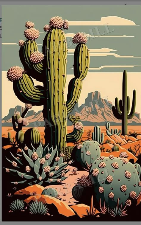 Arizona Decor, Western Artwork, Western Paintings, Cactus Painting, Puzzle For Adults, Desert Art, Desert Cactus, Cactus Art, Southwest Art