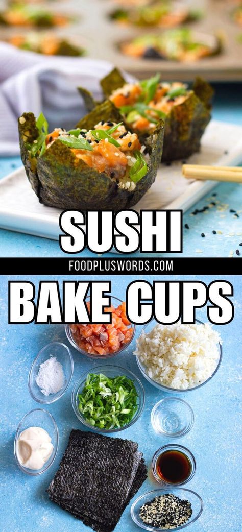 Sushi Cups Recipe, Sushi Bake Cups, Salmon Sushi Cups, Baked Salmon Sushi, Sushi Cups, Salmon Sushi Bake, Traditional Sushi, Salmon Sushi Rolls, Sushi Rice Recipes