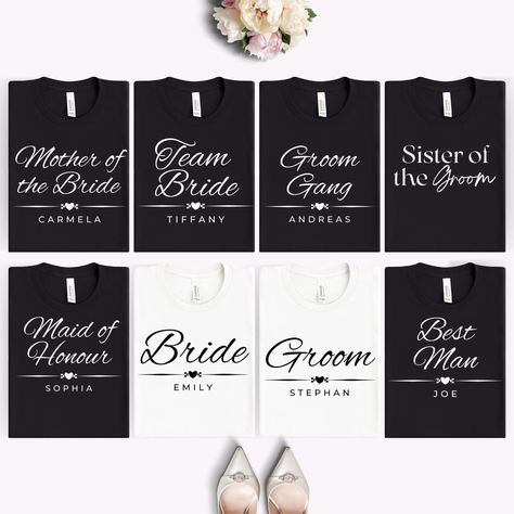 Celebrate the big weekend in style with these Personalized Joint Bachelor and Bachelorette Party Shirts--perfect for the bride, groom, and their crew! Customize each shirt with a custom name to make it extra special. Whether you're part of the bride squad, groom's gang, or the whole wedding party, these matching group tees make the ultimate bridal party gift. Ideal for a girls' trip, bach bash, or wedding festivities, these t-shirts are a must-have for a fun and unforgettable celebration! HOW TO ORDER 1️⃣ Select your preferred color and size from the drop-down menu. 2️⃣ Enter the text and name you want in the personalization box (e.g., The Bride - Sophie, Team Bride - Emma, Groom's Crew - Jonathan, Sam). 3️⃣ Repeat for each additional color or size needed. That's it! 🎉 Add to cart and get Bachelor And Bachelorette Party, Bach Bash, Bachelor/bachelorette Party, I Got Your Back, Wedding Festivities, Bride Squad, Bachelorette Party Shirts, Matching Tees, Team Bride