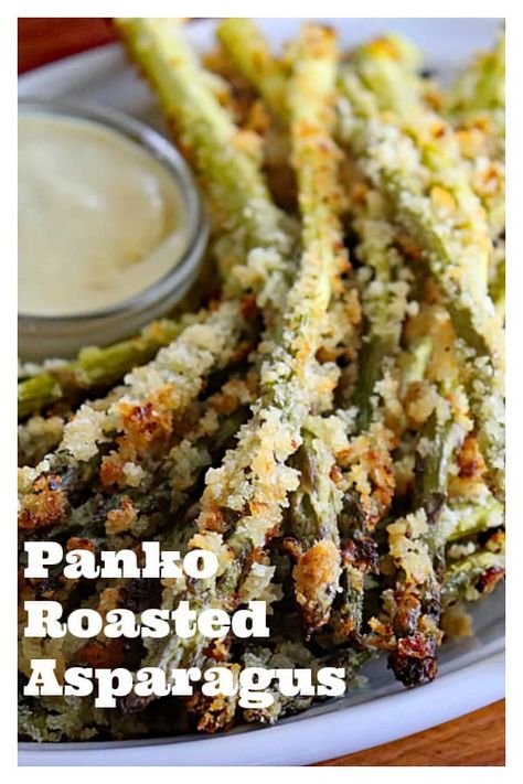 Panko Roasted Asparagus - Living Vegan Glazes For Ham, Asparagus Recipes Baked Parmesan, Ham Glaze Recipes, Ham Glazes, Vegan Asparagus Recipes, Panko Recipes, Fried Asparagus, Crispy Oven Fries, Asparagus Recipes Baked