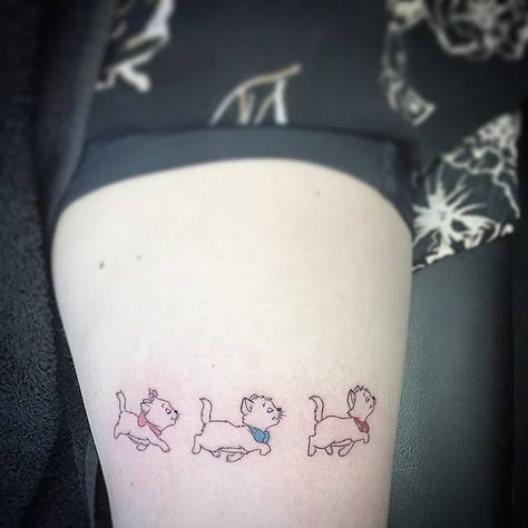 Sibling Tattoos For 3 Disney, Aristocrats Tattoo, Marie Tattoo Aristocats, Minimal Disney Tattoo, Marie Aristocats Tattoo, Small Disney Tattoos, 3 Sibling Tattoos, Aristocats Tattoo, Marie Tattoo