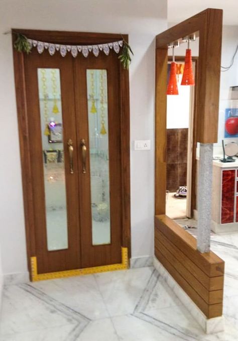 Puja Room Modern, Room Door Decor, Pooja Room Door, Modern Corridor, Pooja Door, Pooja Unit, Pooja Door Design, Window Glass Design, Partition Designs