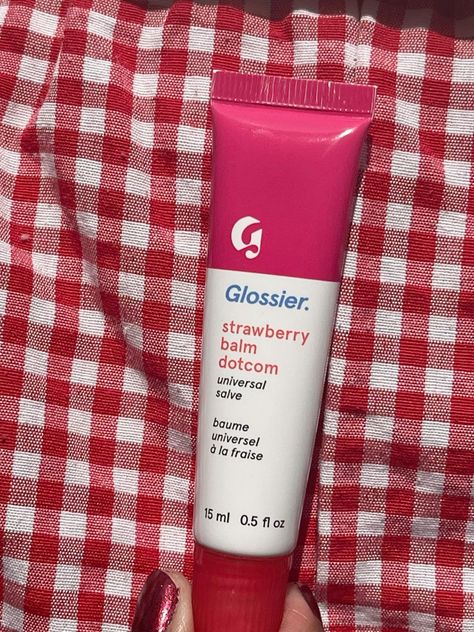 🍓🍓 Glossier Strawberry Balm, Strawberry Balm Dot Com, Glossier Strawberry, Balm Dot Com Glossier, Balm Dot Com, Glossier Aesthetic, Collage Cutouts, 22nd Bday, Glossier Lip Balm