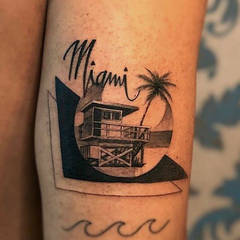 Miami Tattoo, Beach Tattoo, Black And Grey Tattoos, Tattoo Shop, Color Tattoo, Miami Beach, White Photography, Arm Tattoo, Triangle Tattoo