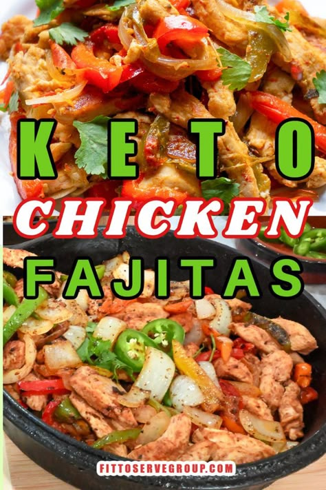 close up images of keto chicken fajitas served on a white plate and cooked in a cast iron skillet Keto Chicken Fajitas, Rice Lettuce Wraps, Slow Cooker Chicken Fajitas, Keto Slow Cooker, Low Carb Low Fat Recipes, Chicken Fajita Recipe, Boiled Egg Diet Plan, Low Carb Chicken Recipes, Chicken Pieces