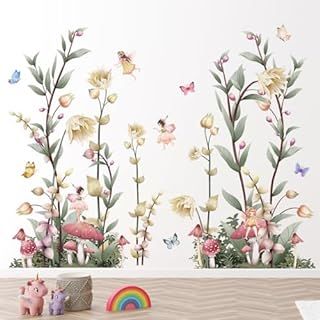 6 Pieces Flowers Wall Decals Vinyl Dragonflies Flowers Wall Stickers Removable Floral Wall Murals Peel and Stick Colorful Flower Wall Decor for Girls Bedroom Living Room Nursery (Beautiful) - Amazon.com Mushroom Princess, Childrens Wall Murals Flower, Vinyl Wall Stickers Flowers, Fairy Wall Stickers, Plants Wall Decor, Flower Wall Stickers Society6, Flower Fairy Wall Stickers, Fairy Bedroom, Plant Wall Decor