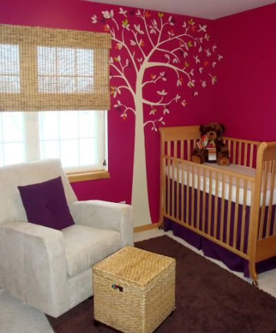 So bright, playful, crafty and casual Pink Nursery Walls, Purple Nursery, Bedroom Wall Colors, Stylish Art, Tree Wall Decal, Pink Nursery, Baby's Room, Nursery Wall Decals, Pink Walls