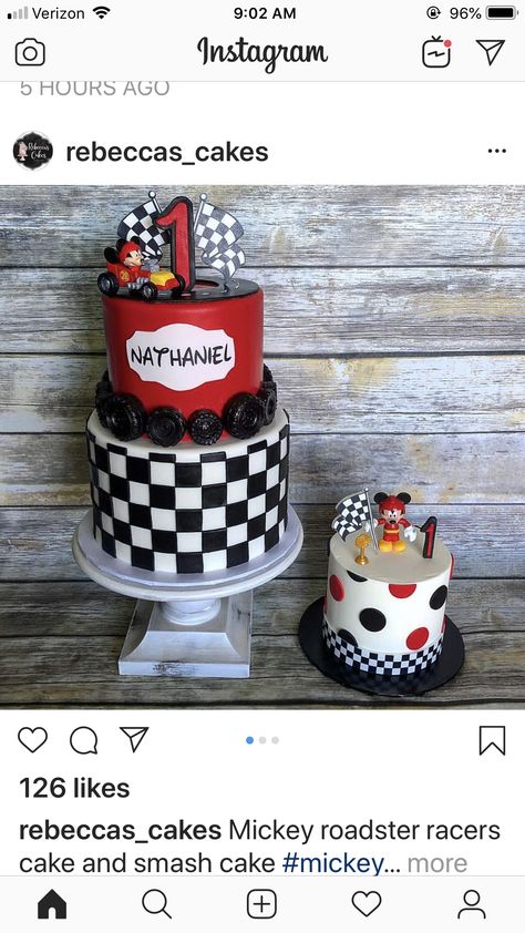 Mickey Mouse Racers Birthday Cake, Mickey Roadster Racers Birthday, Mickey Roadster Racers, Mickey Theme, Mickey Mouse 1st Birthday, Cake Smash, 2nd Birthday Parties, Bday Party, 1st Birthday Parties