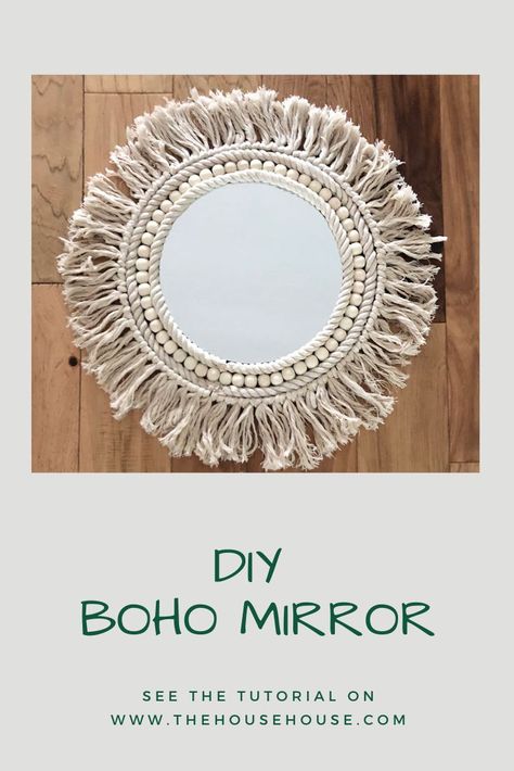 See how easy it is to make this fabulous Boho Chic Mirror, using almost everything from the Dollar Tree. Round Mirror Decor Ideas Diy, Macrame Mirrors, Diy Round Mirror, Diy Boho Wall Decor, Macrame Mirror Wall Hanging, Dollar Tree Mirrors, Spiegel Diy, Round Mirror Frame, Bohemian Crafts