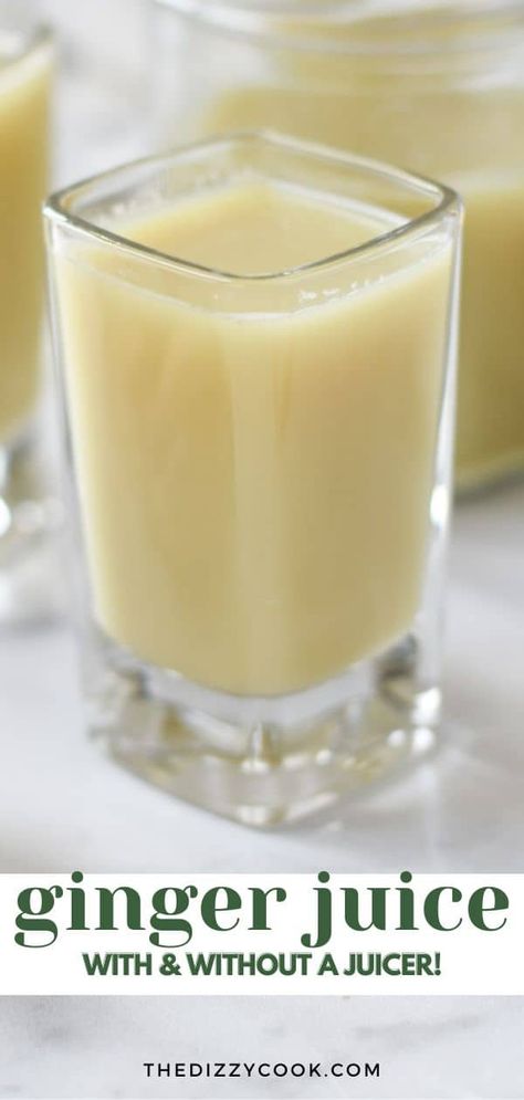 Ginger Juice Ginger Lemon Juice Recipe, How To Juice Ginger, Making Juice In A Blender, Ginger Shots In Blender, Ginger Juice Recipe, Juice For Colds, Immunity Juice, Ginger Shot Recipe, Raw Ginger