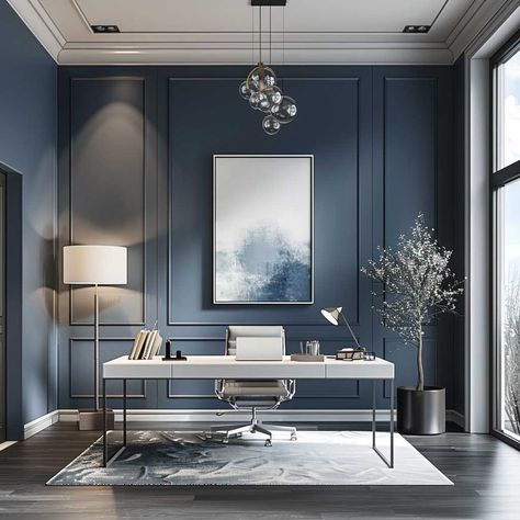 Dynamic Duo-Tone Interior Color Design for Home • 333+ Art Images Blue And Grey Office, Room Interior Colour, Columns Decor, Grey Office, Tile Cladding, Modern Office Interiors, Office Interior Design Modern, Colorful Interior Design, Functional Furniture