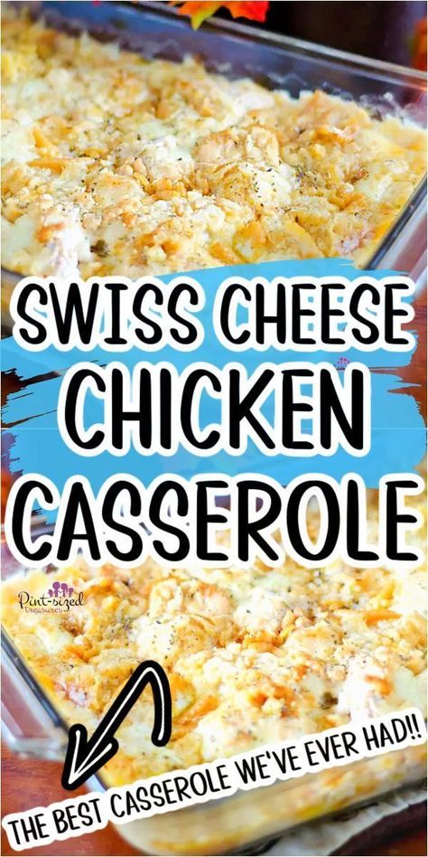 Cheese Chicken Casserole, Swiss Cheese Chicken, Shredded Chicken Casserole, Swiss Cheese Recipes, Swiss Chicken Bake, Chicken Breast Casserole, Easy Chicken Casserole, Baked Chicken Casserole, Chicken Stuffing Casserole