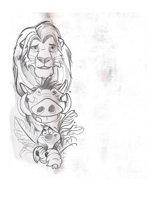 Lion King Tattoo Design, Disney Characters Tattoos, Disney Sleeve Tattoos, Lion King Tattoo, Disney Sleeve, Lion King Drawings, King Tattoos, Roi Lion, Disney Tattoo