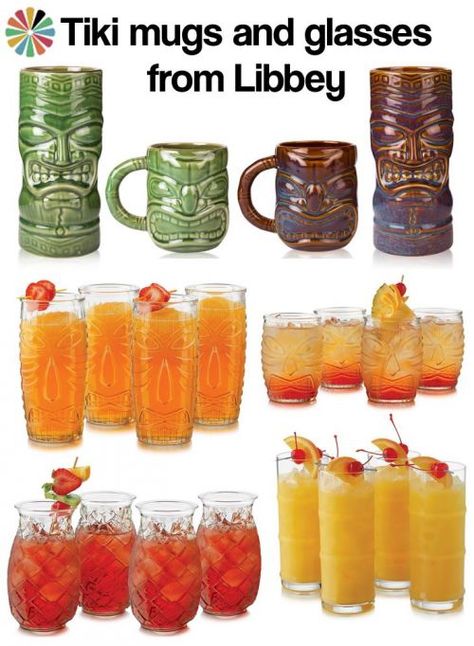 Tiki mugs and glasses by Libbey - Retro Renovation Retro Tiki Party, Tiki Wedding, Mocktail Bar, Tiki Glasses, Tiki Mugs, Tiki Decor, Tiki Lounge, Tiki Art, Enchanted Tiki Room