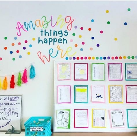 Classroom Sayings For Walls, Amazing Things Happen Here, Classroom Sayings, Cute Classroom, Modern Teacher, Back To School Night, Teacher Binder, 3rd Grade Classroom, End Of The Week