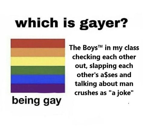 Which Is Gayer?, Funny Gay Humor, Lgbt Pride Quotes, Gay Characters, Gay Meme, Lgbtq Stuff, Lgbt Quotes, Lgbtq Quotes, Pride Stuff