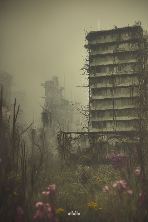 Journey into the Haunting: Post-Apocalyptic Horrors Post Apocalypse Art, Post Apocalyptic Art Ruins, Post Apocalypse Landscape, Post Apocalyptic Aesthetic, Post Apocalyptic Landscape, Apocalyptic Wasteland, Apocalypse Landscape, Post Apocalyptic City, Dystopian Aesthetic