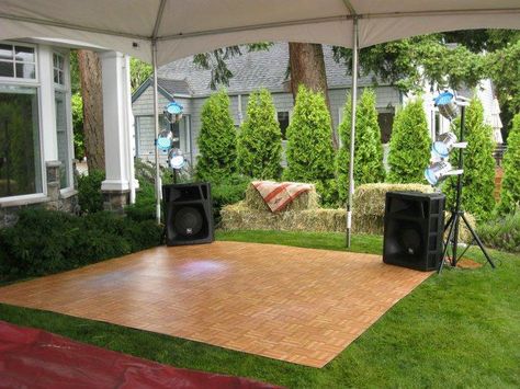 oak portable dance floor on grass 21st Themes, Temporary Dance Floor, Woods Garden, Wedding Reception Dance Floor, Portable Dance Floor, Wedding Dance Floor, Flowers Shoes, Tropical Wedding Inspiration, Event Decor Direct