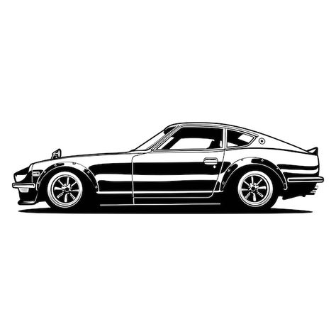 Black and white car vector illustration ... | Premium Vector #Freepik #vector #muscle-car #retro-car #classic-car #automobile Jdm Car Illustration, Black And White Car, Car Vector Illustration, Car Retro, Car Prints, Car Vector, Car Vintage, Car Artwork, Car Classic