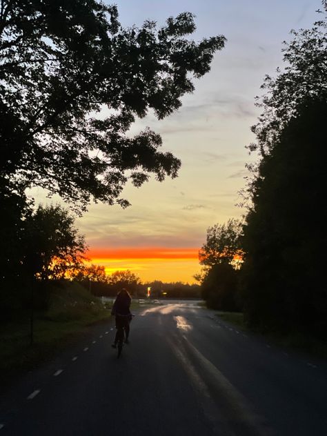 Bike Sunset, Summer Bike Ride, Aesthetic Trees, Cycle Ride, Riding Bike, Bike Rides, Sunset Nature, Evening Sky, Pretty Sky