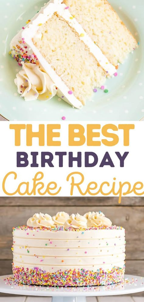 Vanilla Bakery Cake, Vanilla Buttercream Cake Recipe, Classic Birthday Cake Recipe, Bakery Style Birthday Cake, Vanilla Bday Cake, The Best Birthday Cake Recipe, Best Birthday Cake Recipe Homemade Buttercream Frosting, Homemade Vanilla Birthday Cake, Vanilla Cake Recipe For Stacking