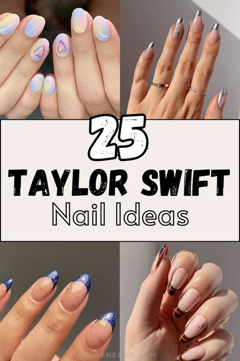 25 Taylor Swift Nail Ideas - Lauren Erro Speak Now Taylor Swift Nails Inspired, Era Nails Taylor Swift, Easy Taylor Swift Nails, Debut Nails Taylor Swift, Simple Taylor Swift Nails, Fearless Nails Taylor Swift, Taylor Swift Debut Nails, Folklore Nails Taylor Swift, Taylor Swift Acrylic Nails