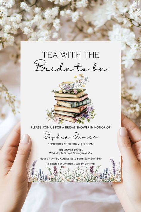 Tea with the Bride-to-Be – Bridal Shower Invitation! 📚☕ Celebrate love and friendship with a delightful watercolor-themed bridal shower invite! Featuring charming illustrations of books and a teacup, this design is perfect for a cozy tea party gathering. Fully editable in Canva, it’s easy to customize for your special day. Join us for a lovely afternoon of tea, treats, and unforgettable memories! 💖✨ #TeaWithTheBride #BridalShower #showerinvite #teaparty #afternoontea #bookbridal #teashower Tea Bridal Shower Invitations, Tea Treats, Cozy Tea, Bridal Shower Tea, Love And Friendship, Bridal Shower Theme, Bridal Shower Invitation, Unforgettable Memories, Celebrate Love