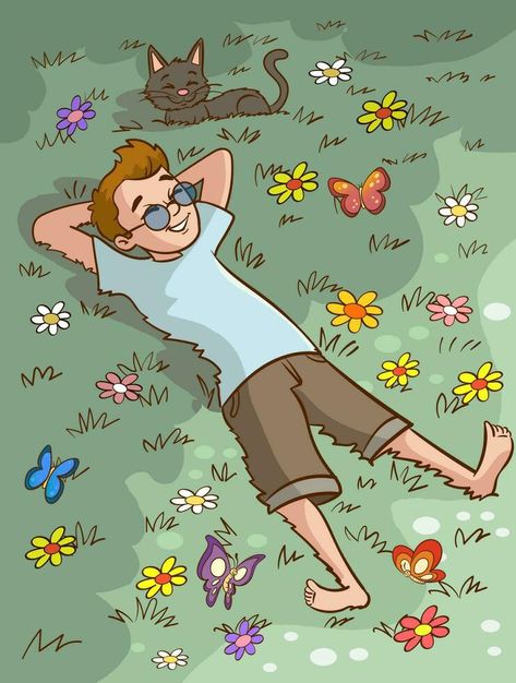 young man relax on the grass cartoon vector Relax Cartoon, Cartoon Grass, Vector Cityscape, Tree Saw, Wedding People, Vector Cartoon, Heart Tree, Cityscape Photos, Logo Banners