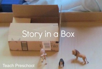 Story in a Box from Teach Preschool Story In A Box Ideas, Preschool Box Activities, Box Study Preschool, Storytelling Activities, Story Boxes, Creative Curriculum Preschool, Story Telling Activities, Idea Story, Teach Preschool