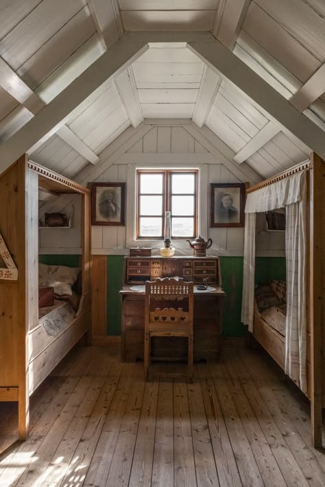 Jack Chambers, Turf House, Scandinavian Homes, Long House, Twin Beds, Timber Structure, River Song, Attic Bedroom, Attic Rooms