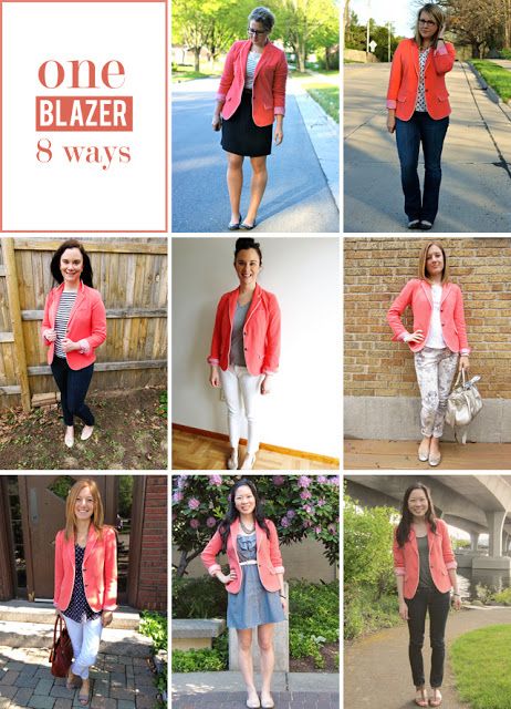 one @Gap blazer, 8 different ways to wear it! @Alex Leichtman Jantzen - ideas for your coral blazer!!!!!!!!!! :) Coral Blazer Outfit Work, Coral Jacket Outfit, Coral Outfit Ideas, Coral Blazer Outfit, Red Blazer Outfit, Coral Jacket, Coral Blazer, Coral Outfit, Blazer Outfits Casual