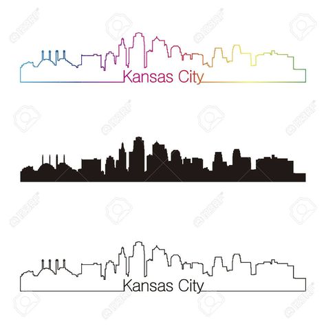 Kansas City skyline linear style with rainbow in editable vector.. Kc Skyline, Skyline Tattoo, Kansas City Skyline, Small Tats, Outline Tattoo, City Tattoo, Skyline Silhouette, Bedroom Crafts, Kansas City Missouri