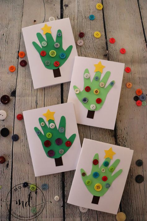 Handprint Christmas Tree Cards - MomDot Christmas Card Craft Ideas, Handprint Art Christmas, Card Craft Ideas, Craft Ideas For Preschoolers, Handprint Art Kids, Hand Christmas Tree, Hand Print Tree, Handprint Christmas Tree, Christmas Handprint Crafts