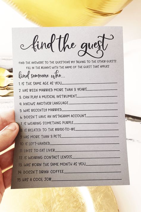 19 Super Fun Bridal Shower Ideas You Can’t Miss - Mrs to Be Bridal Shower Games Funny, Shower Images, Wedding Games For Guests, Find The Guest, Fun Bridal Shower Games, Bridal Theme, Wedding Shower Gifts, Wedding Activities, Bachelorette Party Games