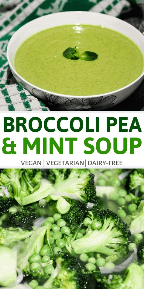 Broccoli Pea and Mint Soup | Sims Home Kitchen Sims Home, Soup Broccoli, Mint Soup, Pea And Mint Soup, Easy Vegetarian Dinner, Soup Vegan, Vegan Soup, Vegetarian Dinner, Healthy Soup Recipes