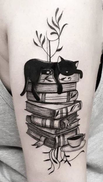 Minimalist Tattoos For Women, Book Inspired Tattoos, Bookish Tattoos, Witch Tattoo, Cat Tattoo Designs, Tatuaje A Color, Cool Small Tattoos, Minimalist Tattoos, Book Tattoo