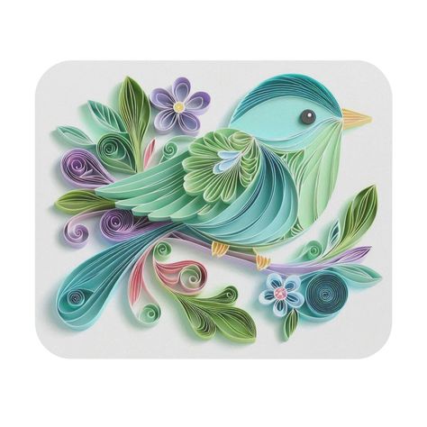 Mouse Pad (Rectangle) Songbird Papercraft Quilling Style Design 9 | eBay Quiling Paper Art, Quilling Patterns Tutorials, Quilling Butterfly, Diy Quilling Crafts, Quilling Pattern, Quilling Animals, Origami And Quilling, Quilling Work, Quilling 3d