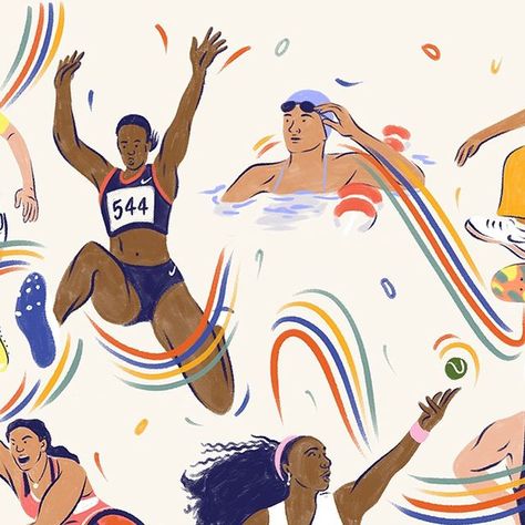 Catalyst on Instagram: "The #Paris2024 Olympics officially kick off today! Did you know this is the first #OlympicGames to achieve full gender parity? A truly historic occasion for #GenderEquity. 👏  Although this is the first time there’ll be #Equal representation of male and female athletes at the Olympics, women have made groundbreaking contributions to sports throughout history (or her-story).  We asked our staff to send us suggestions of women athletes that have truly changed the game—and the list was inspiring, to say the least. To celebrate these individuals, we’ve invited illustrator Jasmine Hortop (@jasminehortop) to create a piece.  Here are the athletes featured: 🏅 Jackie Joyner-Kersee  🏅 Billie Jean King 🏅 Katie Ledecky 🏅 Florence Delorez Griffith Joyner 🏅 Chantal Petitcle Athlete Illustration, Jackie Joyner Kersee, Abby Wambach, Katie Ledecky, Women Athletes, Nadia Comaneci, Gender Equity, Billie Jean, Billie Jean King