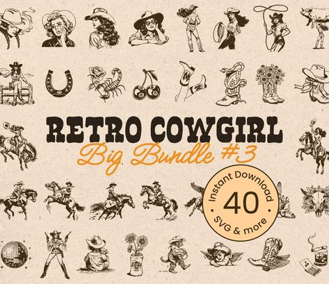 Cowgirl Flash Tattoo, Cowgirl Illustration, Retro Cowgirl, Western Tattoos, Country Cowboy, Traditional Tattoo Sleeve, Cowgirl Art, Matchbox Art, Art Web