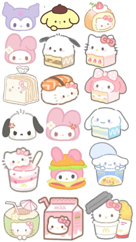 Cute Sanrio Stickers, Stickers Aesthetic Cute, Sanrio Stickers, Kindergarten Art Projects, Cute Sanrio, Cute Easy Doodles, Paper Toys Template, Anime Drawing Books, Stickers Aesthetic